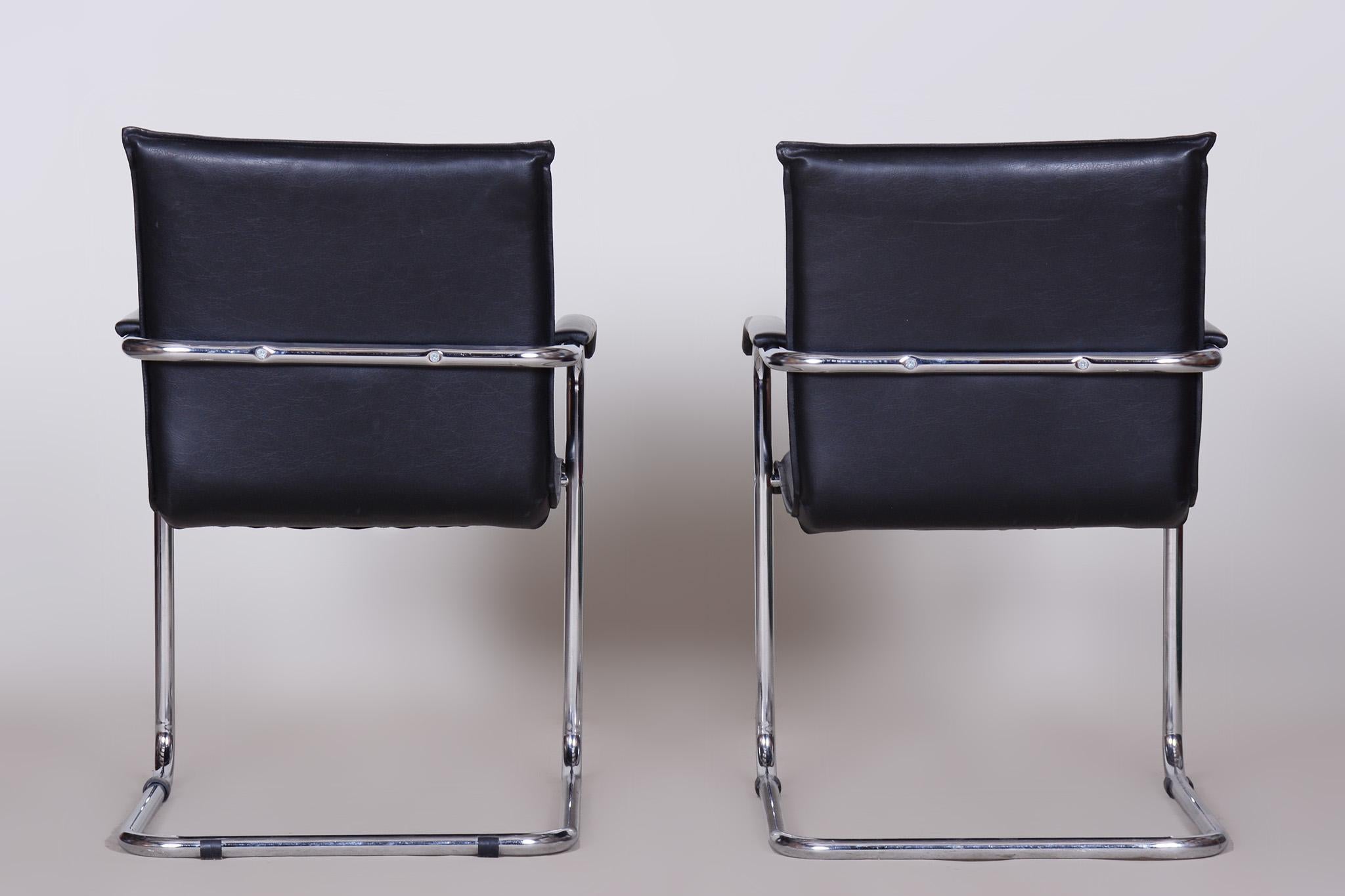 Steel Pair of Black Bauhaus Chairs, Artificial Leather, 1970s, Germany For Sale