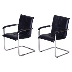 Retro Pair of Black Bauhaus Chairs, Artificial Leather, 1970s, Germany