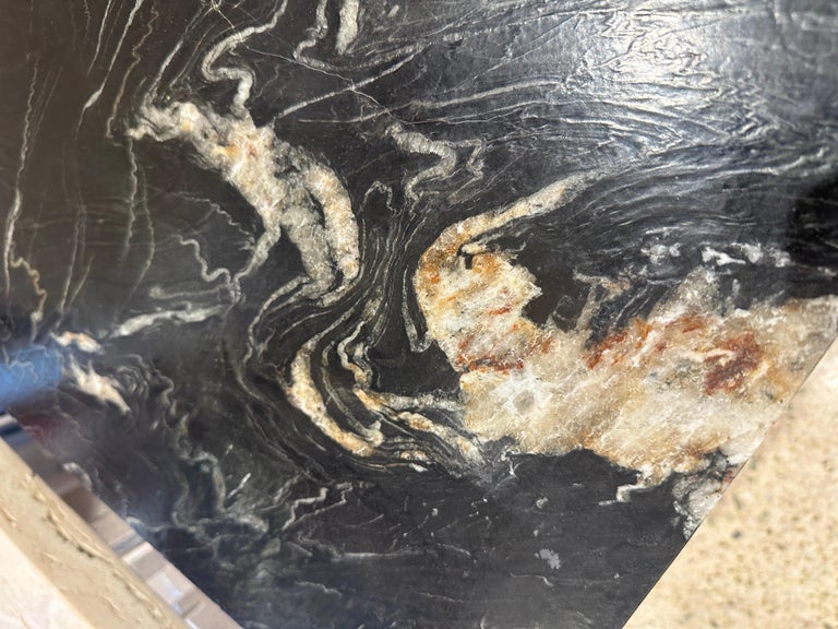 Pair of Black Belgian Marble Clad Waterfall Design End Tables/ Side Tables For Sale at 1stDibs