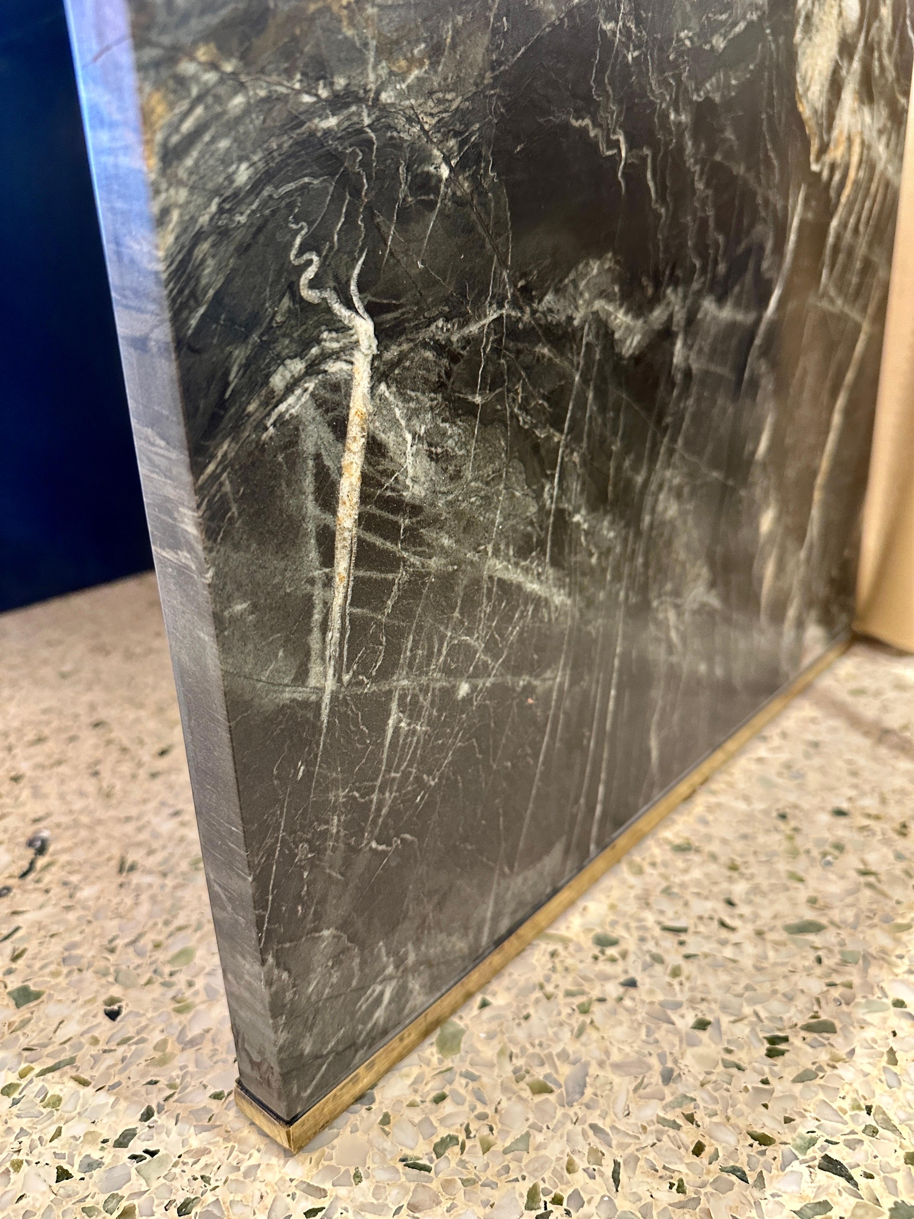 Post-Modern Pair of Black Belgian Marble Clad Waterfall Design End Tables / Side Tables For Sale