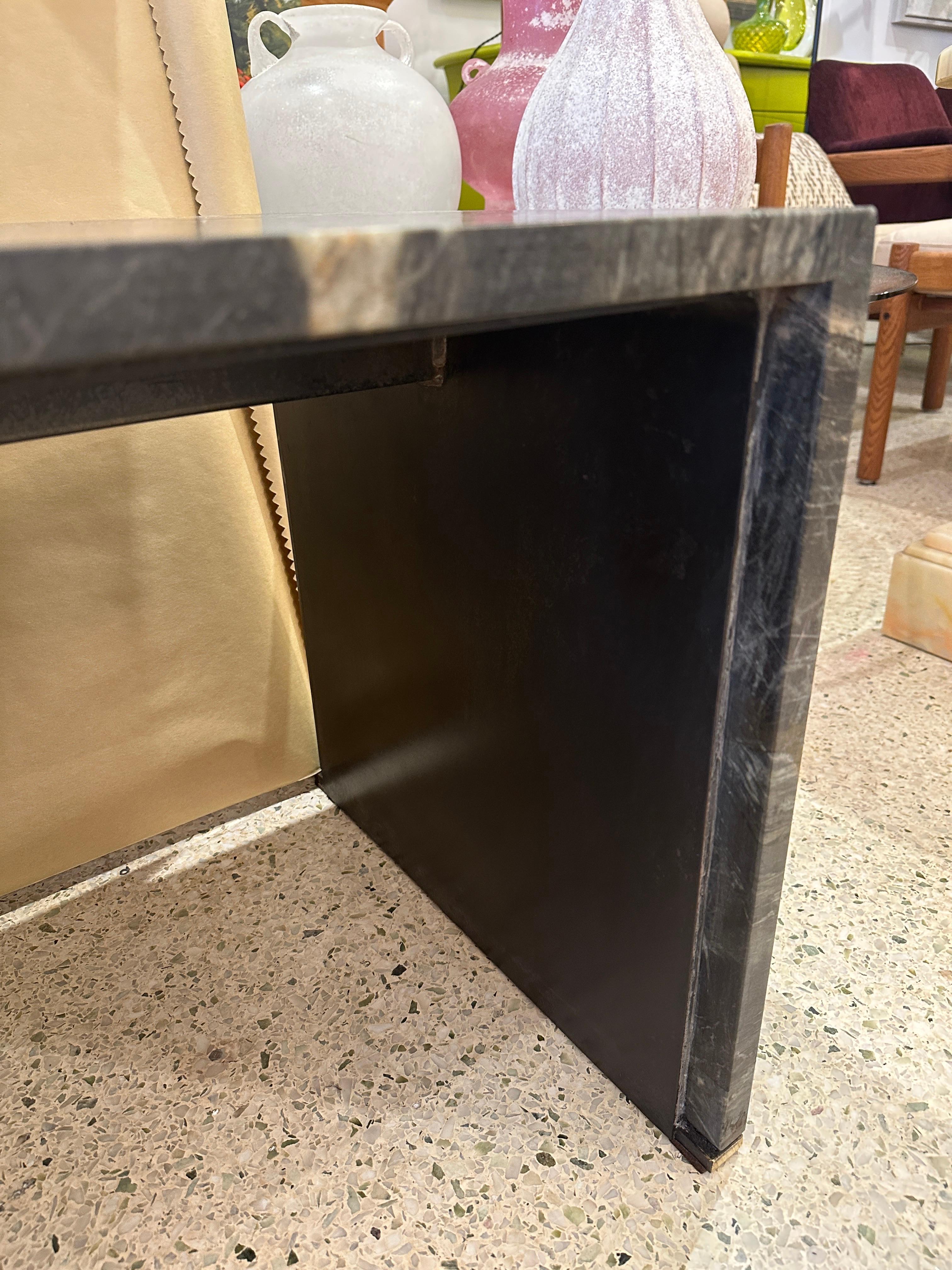 Pair of Black Belgian Marble Clad Waterfall Design End Tables / Side Tables For Sale 1