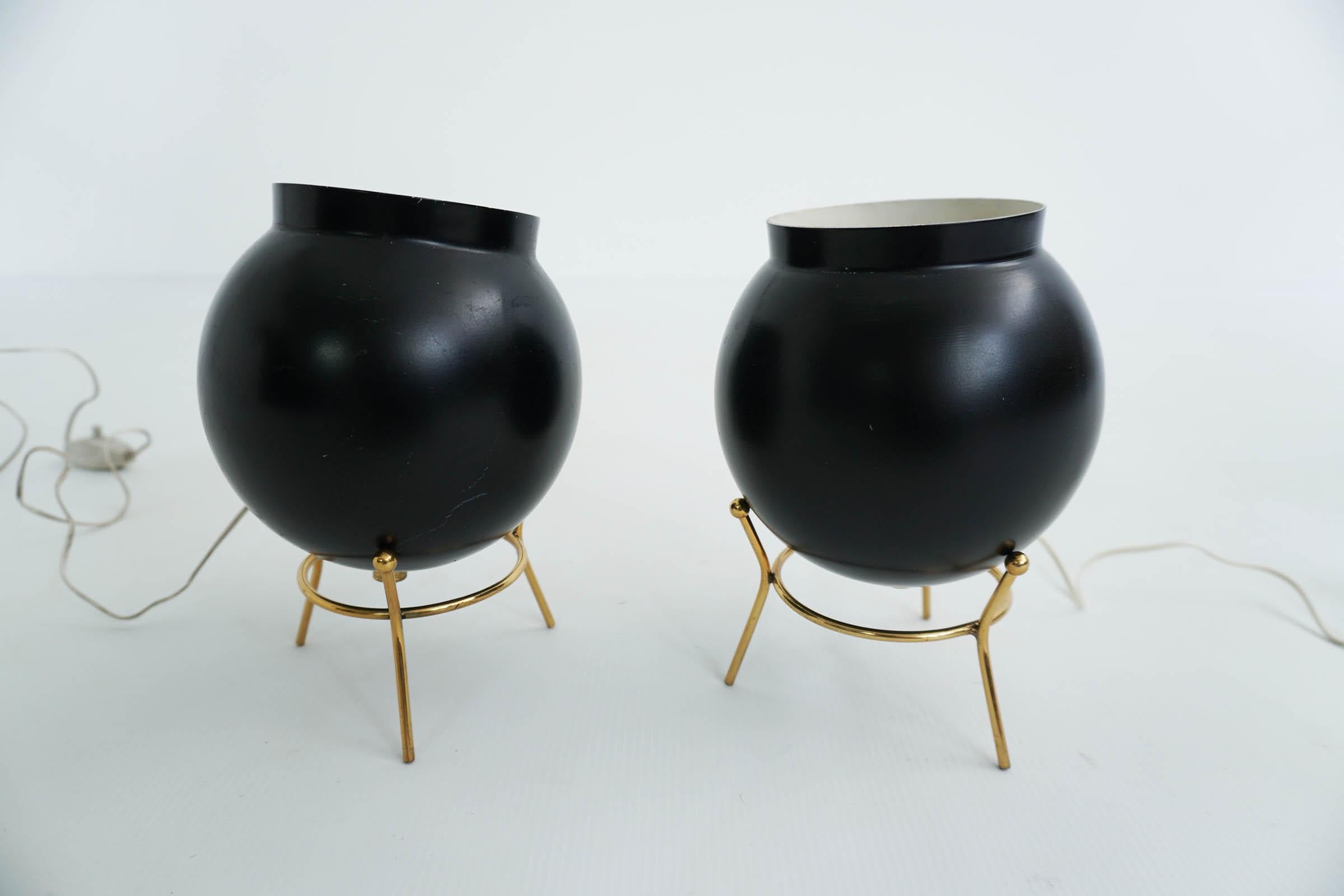 Mid-Century Modern Pair of Black Bomb Table Lamps by Gilardi & Barzaghi, Italy, 1950