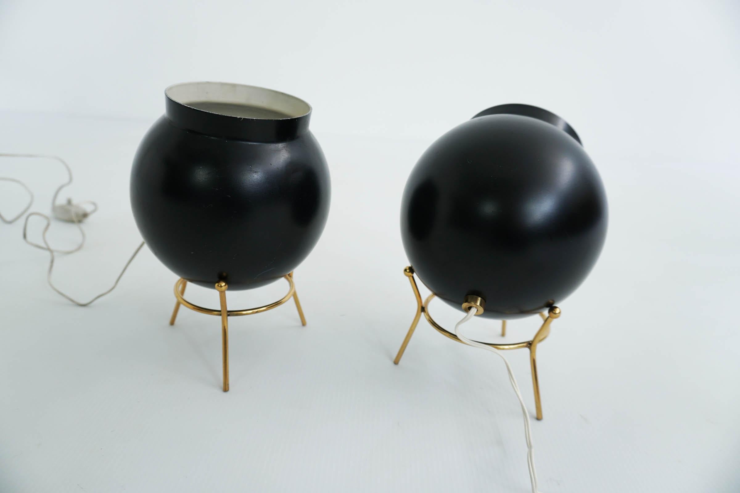 Italian Pair of Black Bomb Table Lamps by Gilardi & Barzaghi, Italy, 1950