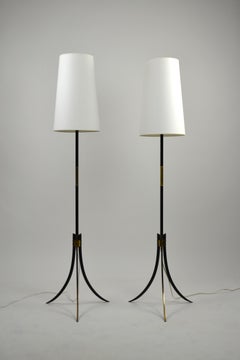 Pair of Black & Brass Floor Lamps, Model 706 Konsthantverk Tyringe, Sweden, 50s