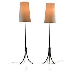 Pair of Black & Brass Floor Lamps, Model 706 Konsthantverk Tyringe, Sweden, 50s