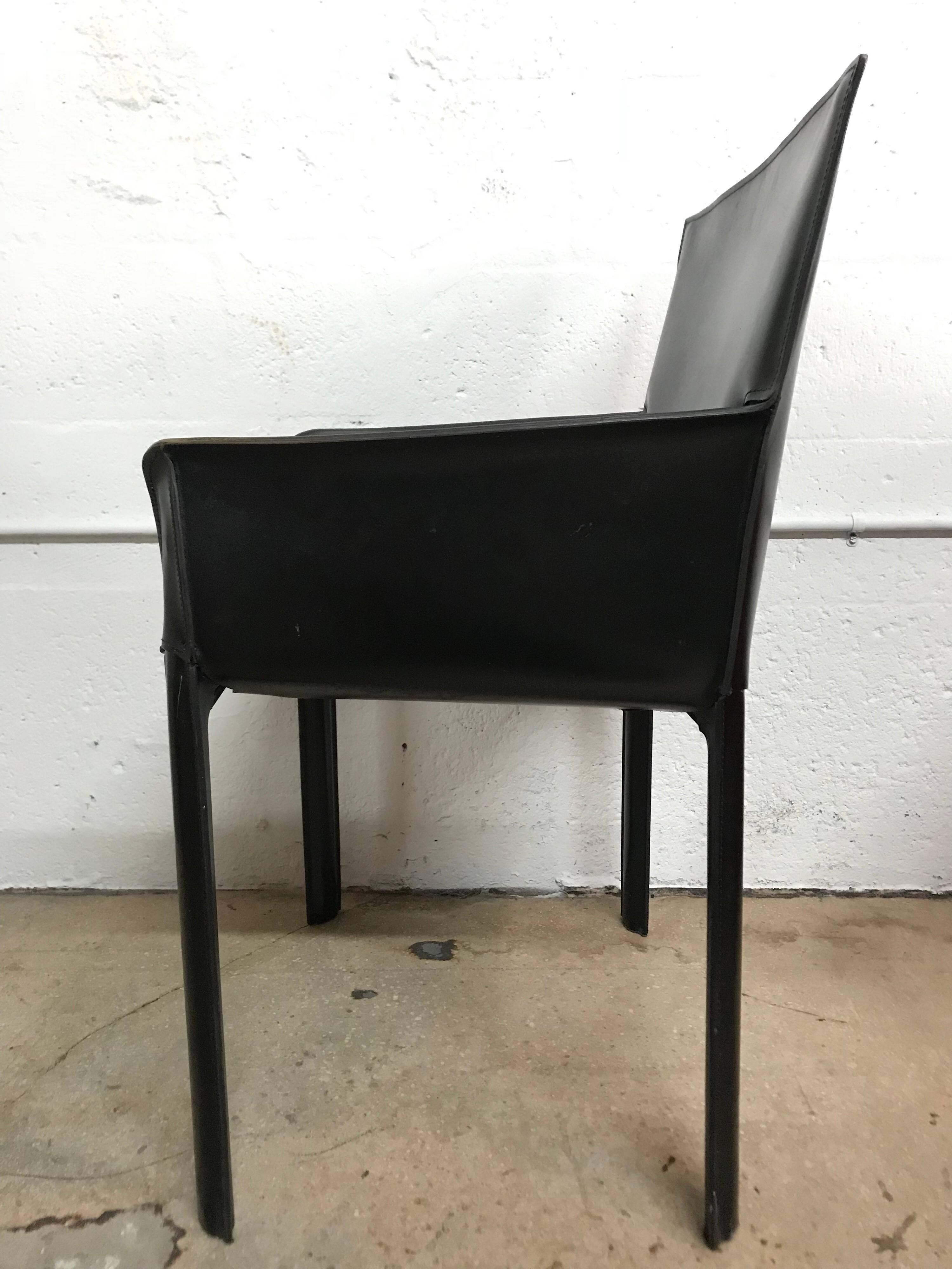 Pair of Black Brazilian Stitched Leather Armchairs by de Couro of Brazil In Excellent Condition In Miami, FL