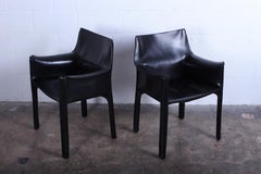 Pair of Black Cab Armchairs by Mario Bellini for Cassina