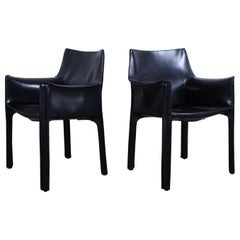 Pair of Black Cab Armchairs by Mario Bellini for Cassina