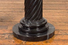 Pair of Black Carrara Marble Twisted Pedestals with Bronze Corinthian Capitals