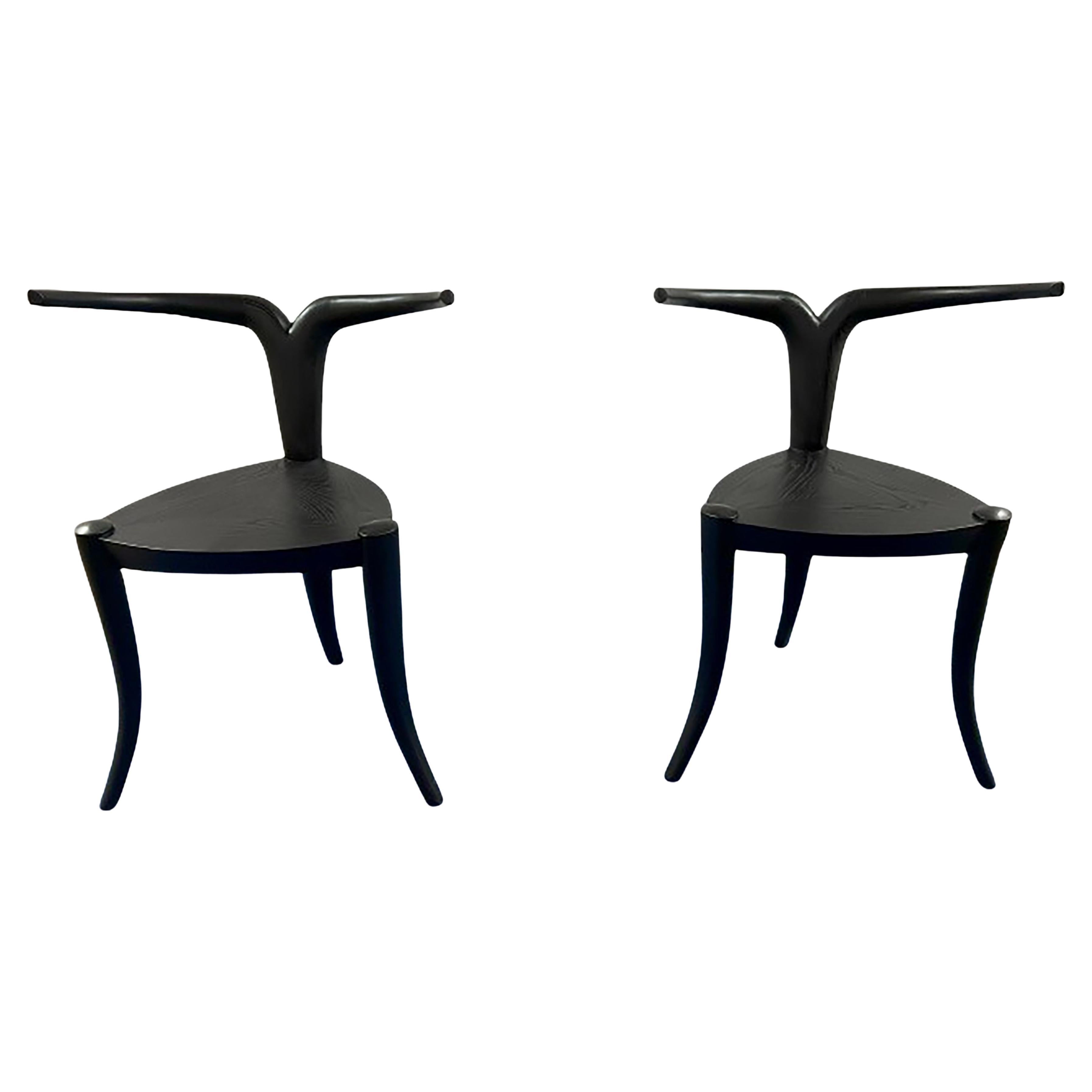 Pair of Black Carved and Painted Nyala Style Chairs