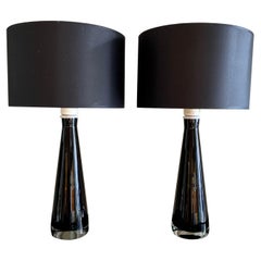 Pair of Black Cased Glass Table Lamps by Falkenberg