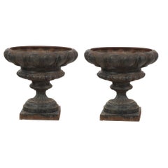 Pair of Black Cast Iron French Urns, circa 1900