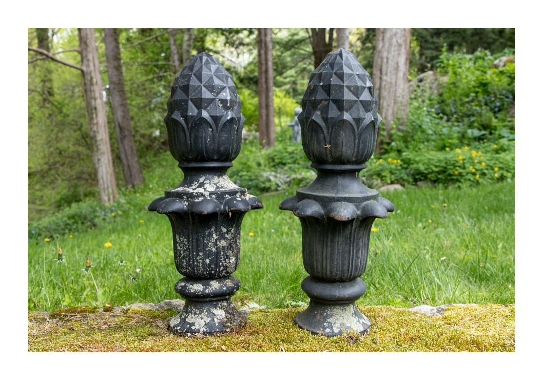 Paire de sculptures de jardin ananas en fonte noire 6
