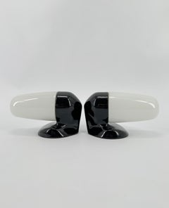 Pair of Black Ceramic and Opaline Wall Lamps By Wilhelm Wagenfeld For Lindner