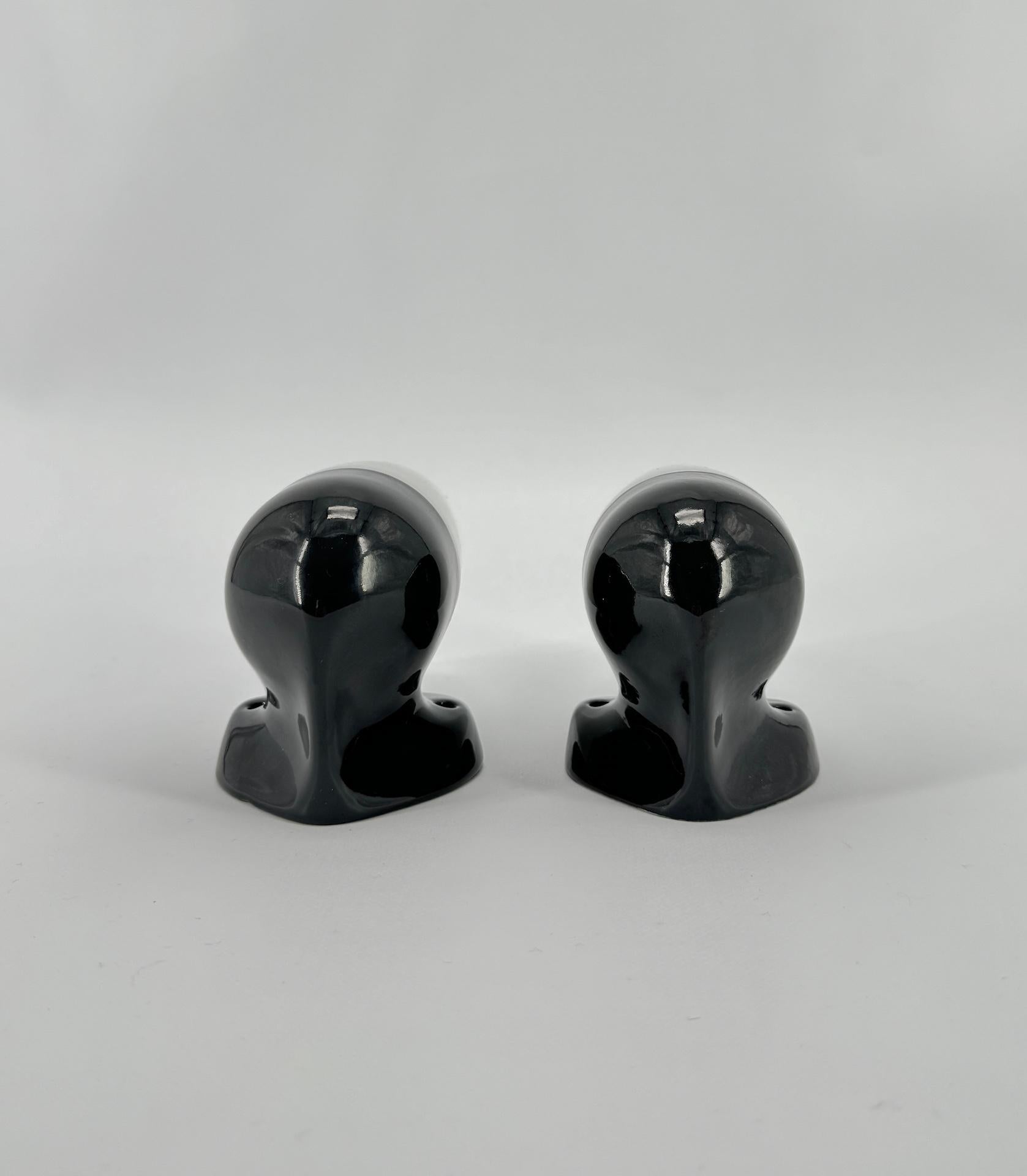 Mid-Century Modern Pair of Black Ceramic and Opaline Wall Lamp By Wilhelm Wagenfeld For Lindner