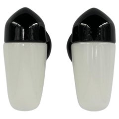 Pair of Black Ceramic and Opaline Wall Lamp By Wilhelm Wagenfeld For Lindner