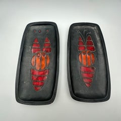 Pair of Black Ceramic Fish Dishes By Oswald Tieberghien, France, Circa 1970