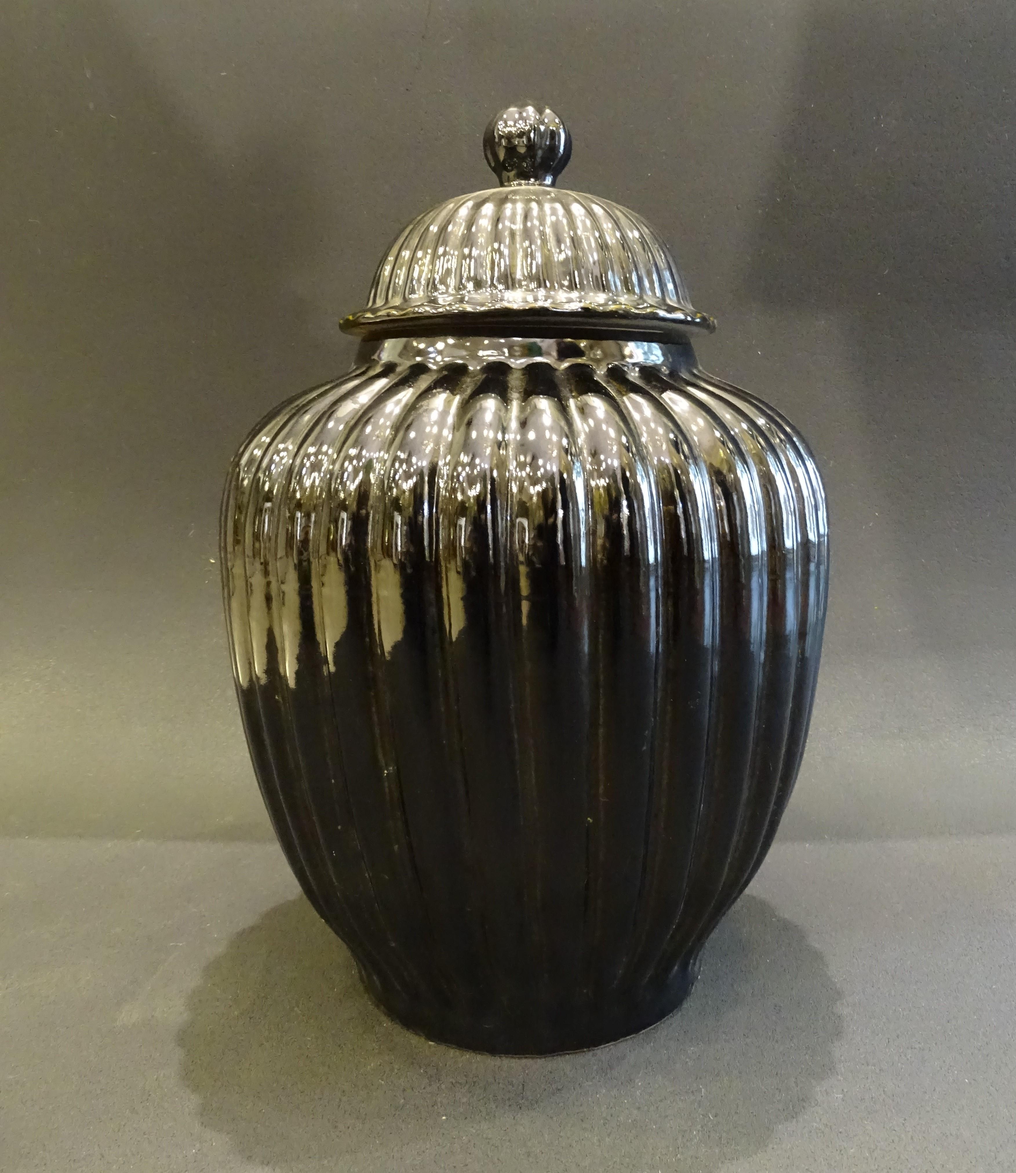 Pair of Black Ceramic Italian Vases, Bucaros, Centerpieces For Sale 1
