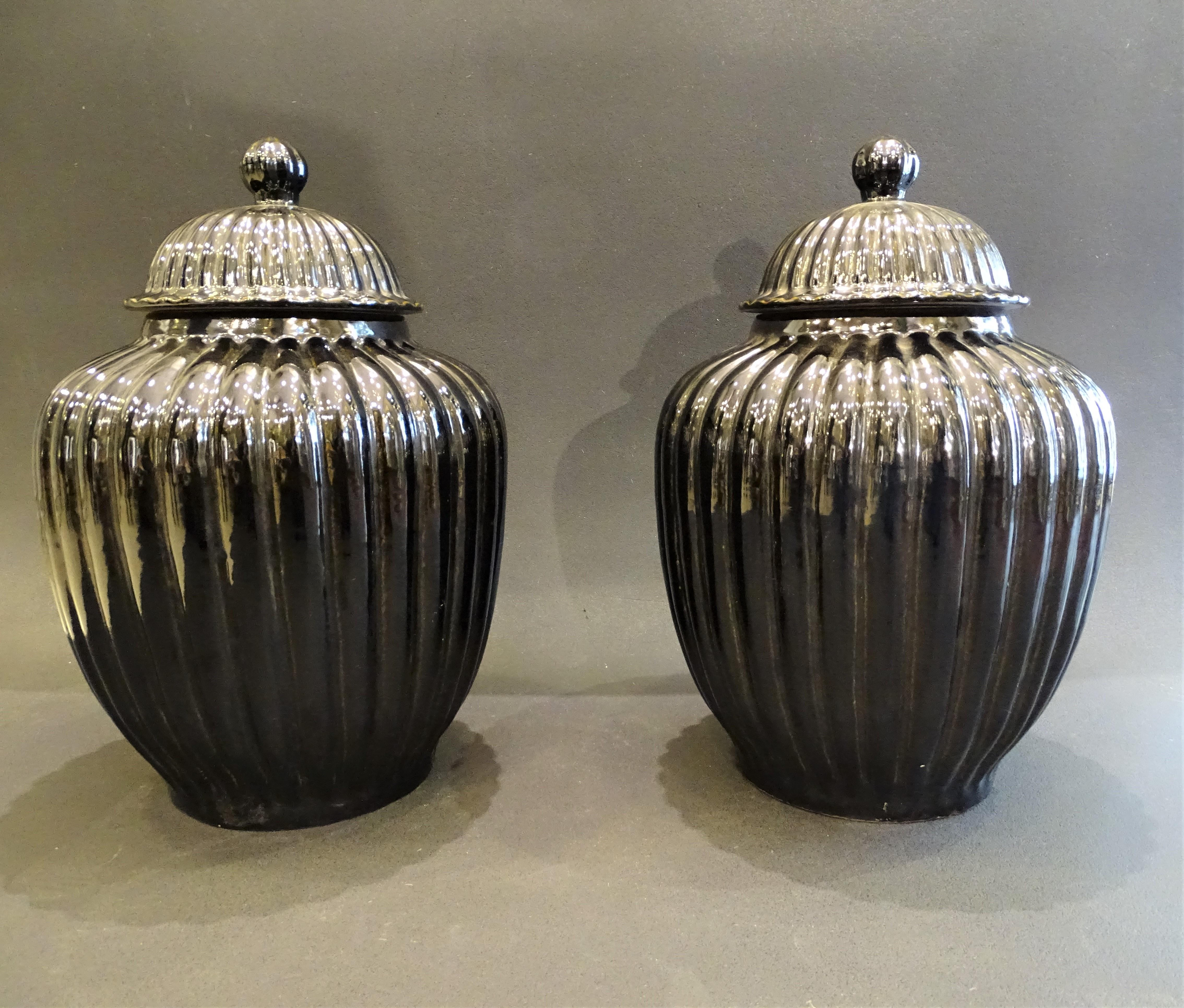 Pair of Black Ceramic Italian Vases, Bucaros, Centerpieces For Sale 3