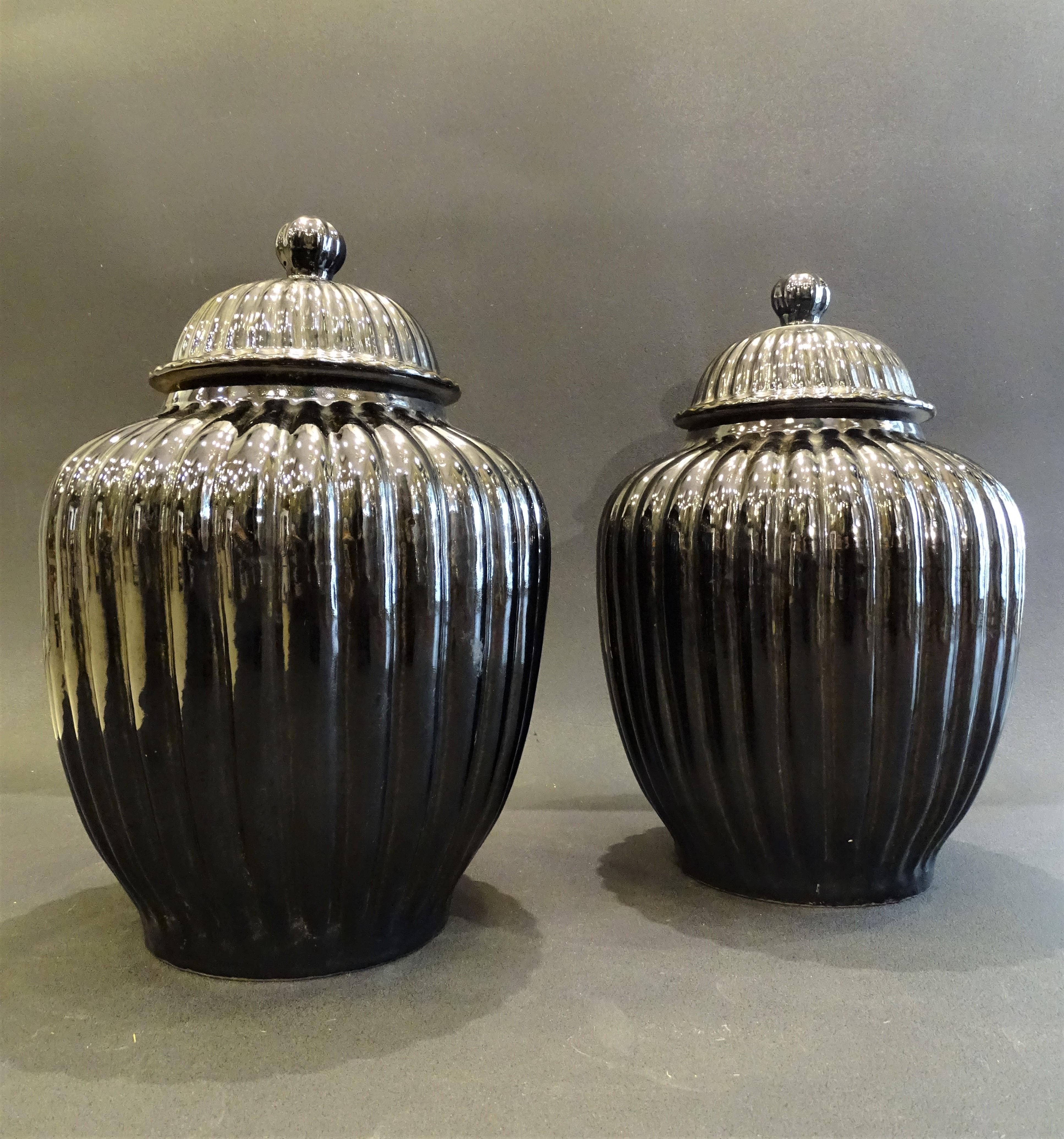Pair of Black Ceramic Italian Vases, Bucaros, Centerpieces For Sale 4