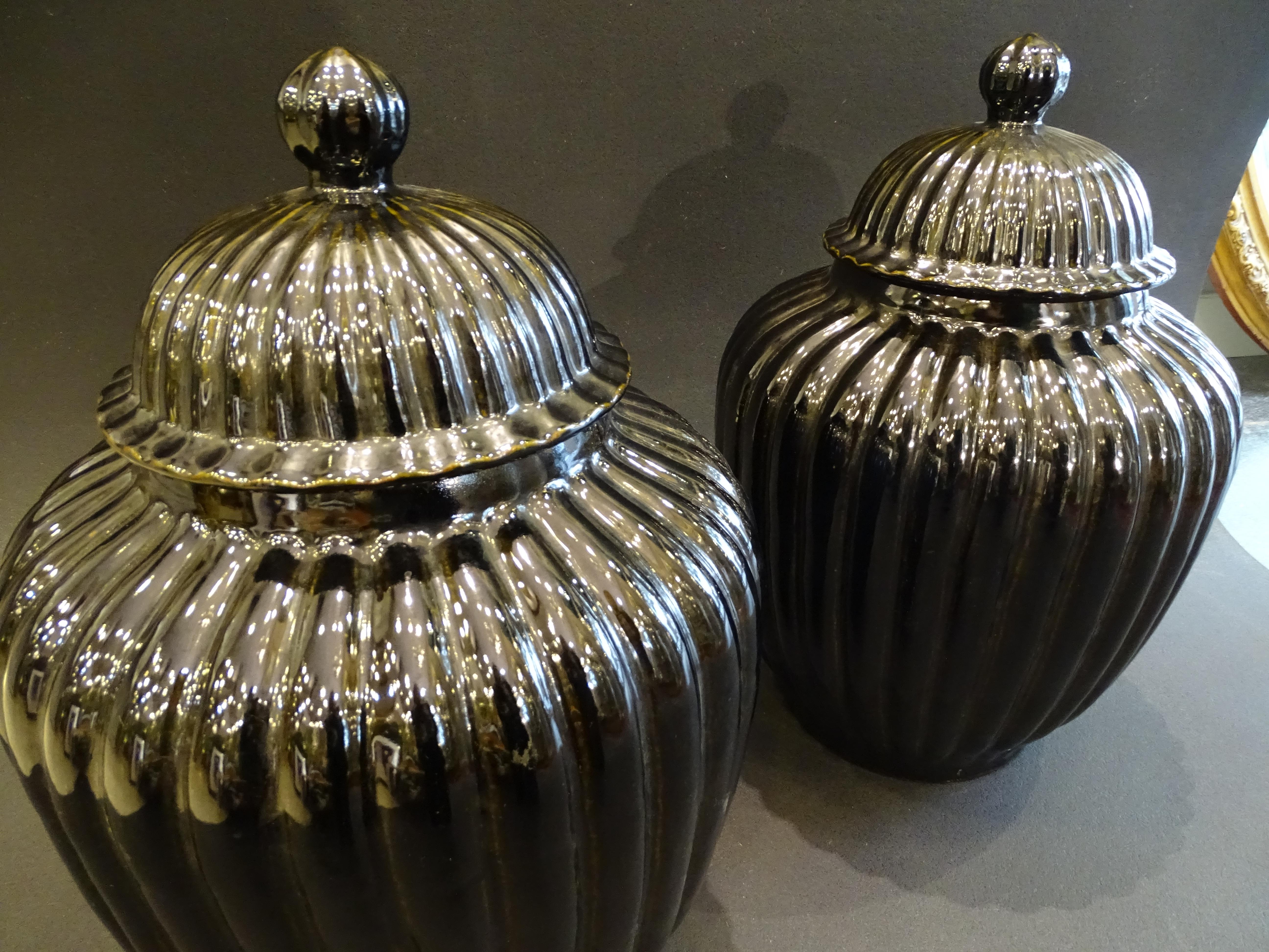 Pair of Black Ceramic Italian Vases, Bucaros, Centerpieces For Sale 7