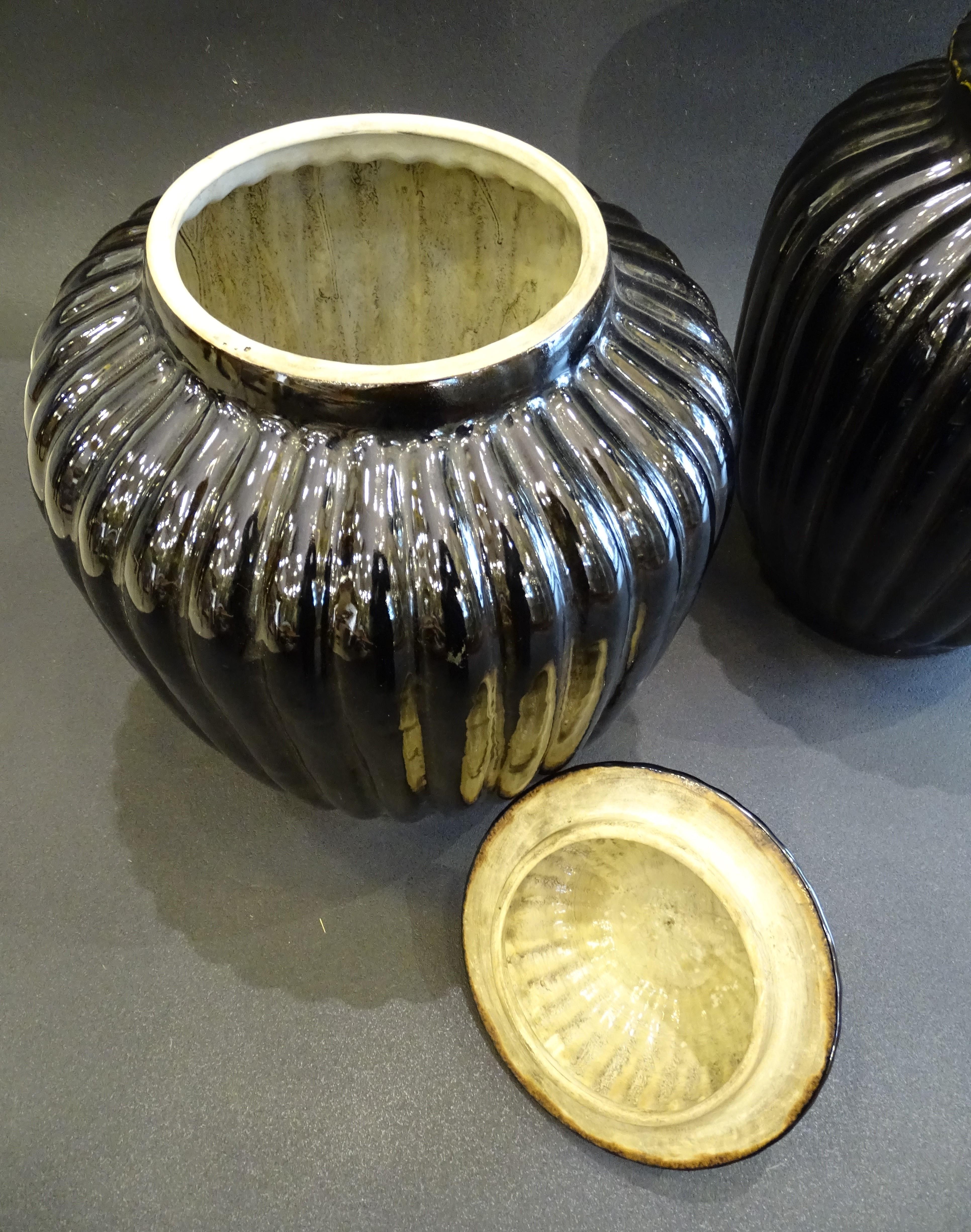 Pair of Black Ceramic Italian Vases, Bucaros, Centerpieces For Sale 8