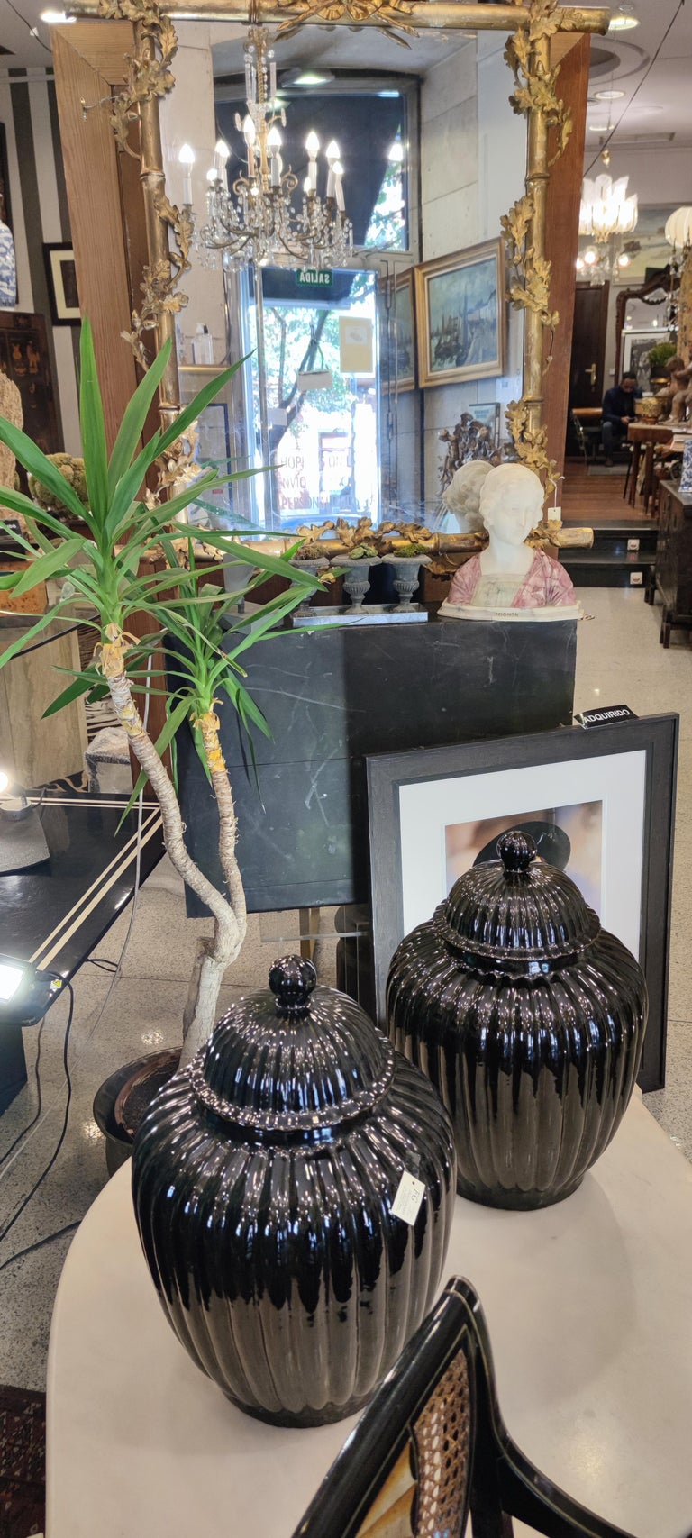 Pair of Black Ceramic Italian Vases, Bucaros, Centerpieces For Sale at