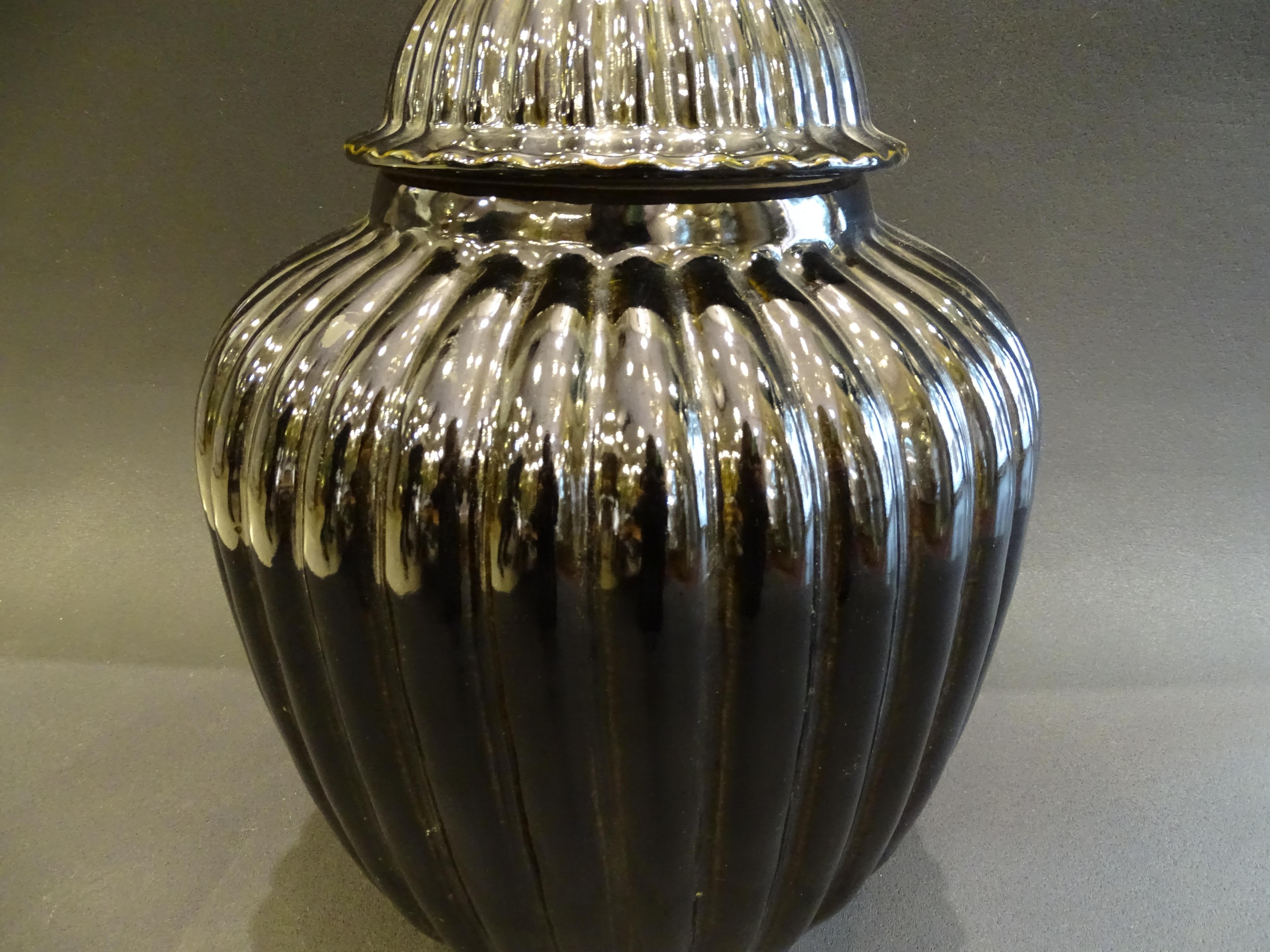 Mid-Century Modern Pair of Black Ceramic Italian Vases, Bucaros, Centerpieces For Sale