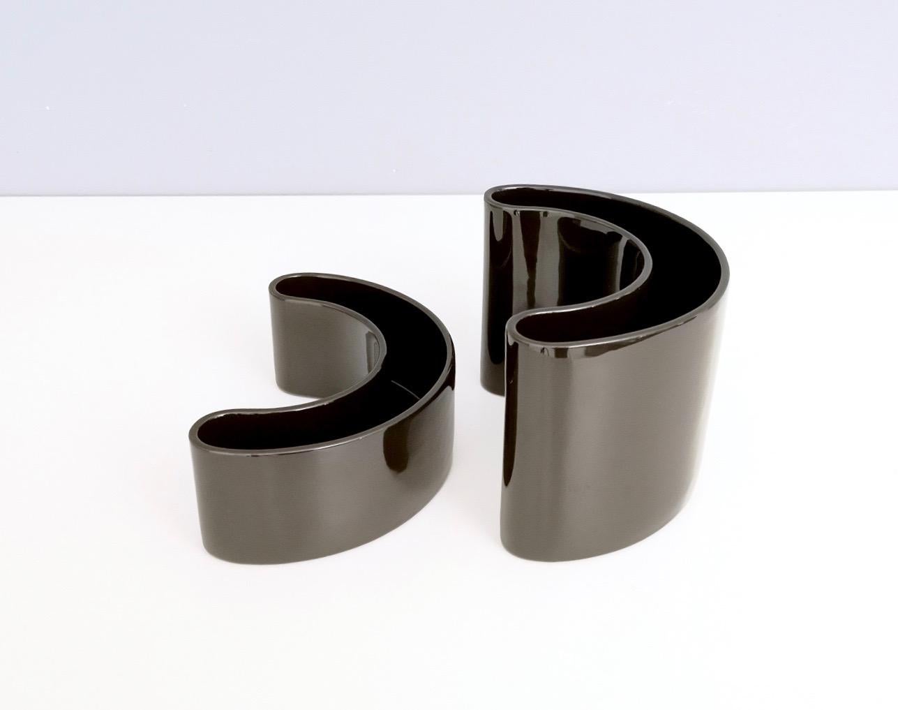 Italian Pair of Postmodern Black Ceramic Pieces by Pino Spagnolo for Sicart, Italy