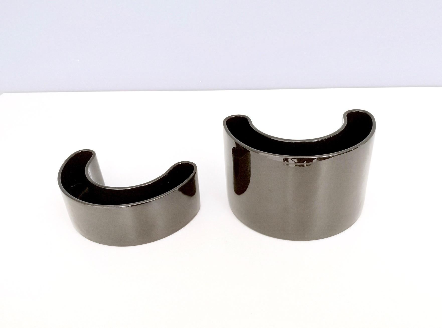 Late 20th Century Pair of Postmodern Black Ceramic Pieces by Pino Spagnolo for Sicart, Italy