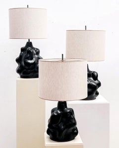 Pair of black ceramic table lamps by Aliette Vliers, Belgium