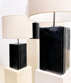 Pair of black ceramic table lamps by Aliette Vliers, Belgium