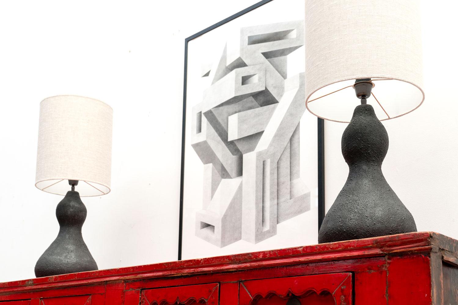 Paire de lampes de table en céramique noire d'Alice Vliers, Belgique en vente 8