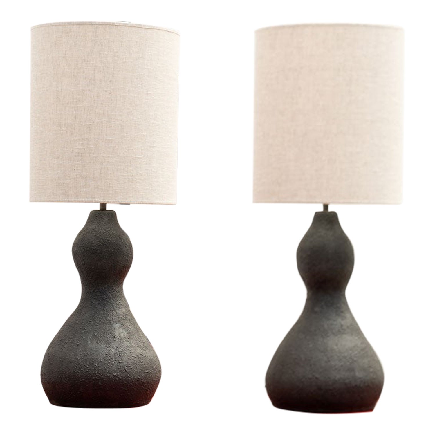 Pair of black ceramic table lamps by Aliette Vliers, Belgium