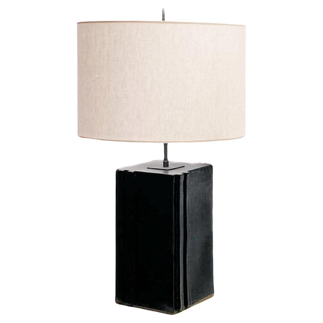 Pair of black ceramic table lamps by Aliette Vliers, Belgium