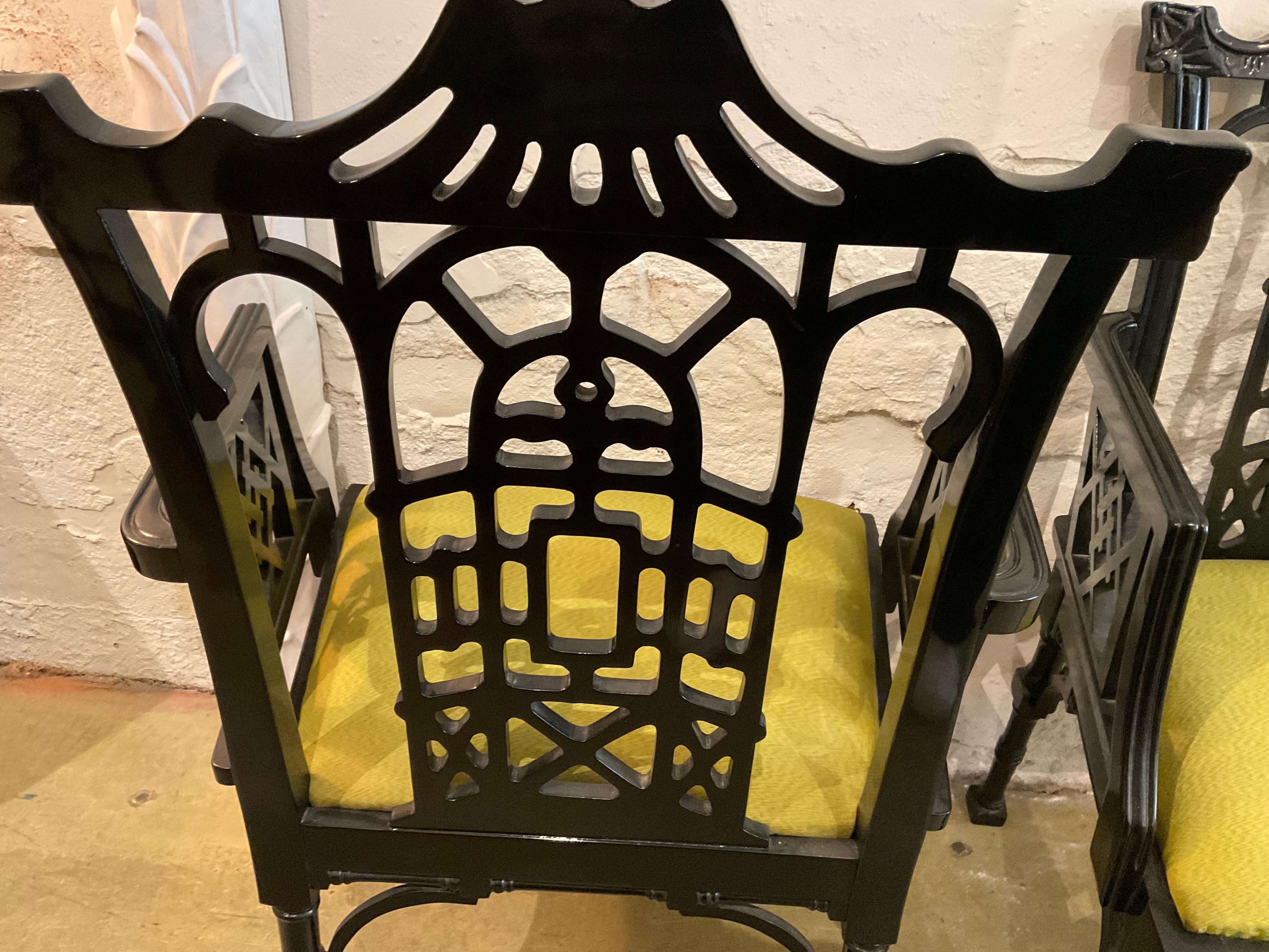 Pair of Black Chinese Chippendale Dining Arm Chairs For Sale 10