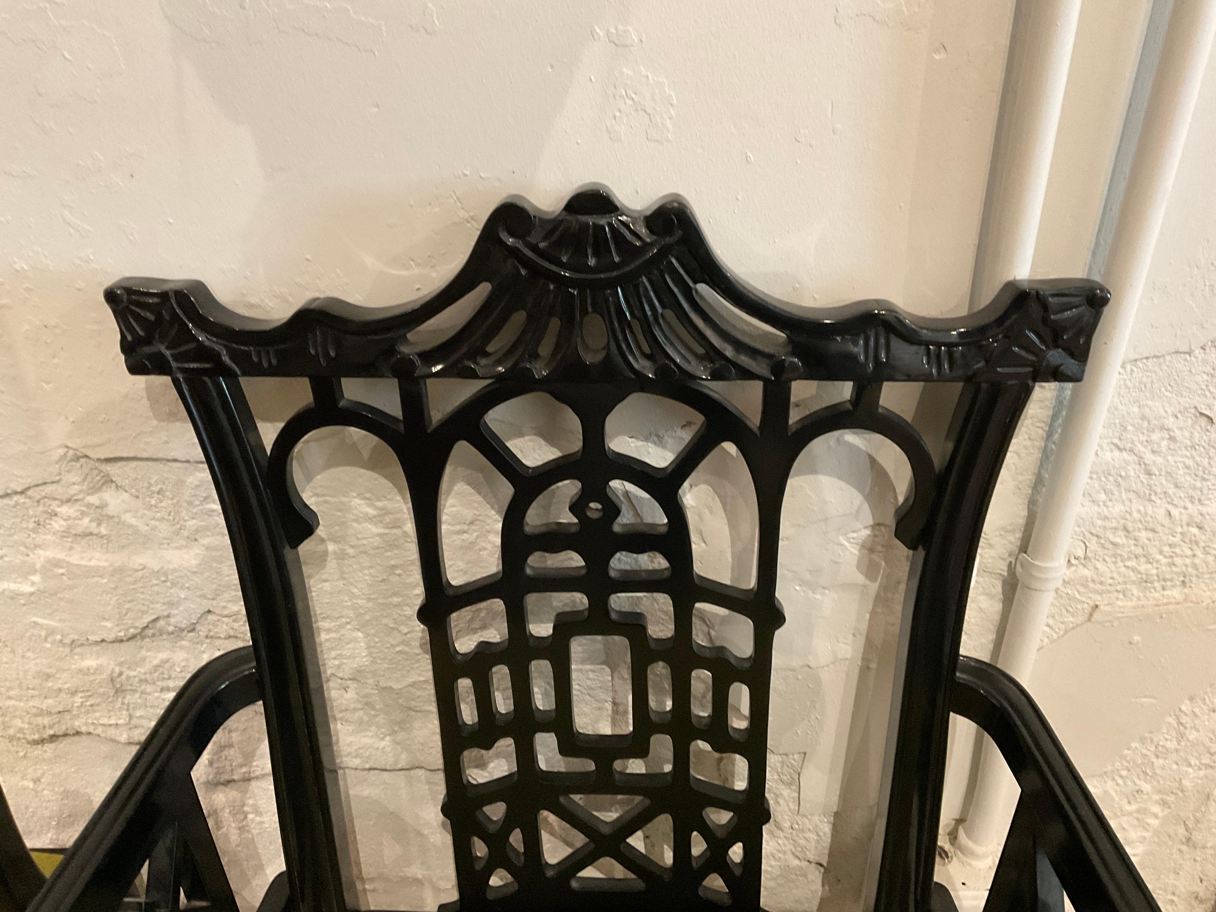 Pair of Black Chinese Chippendale Dining Arm Chairs For Sale 11
