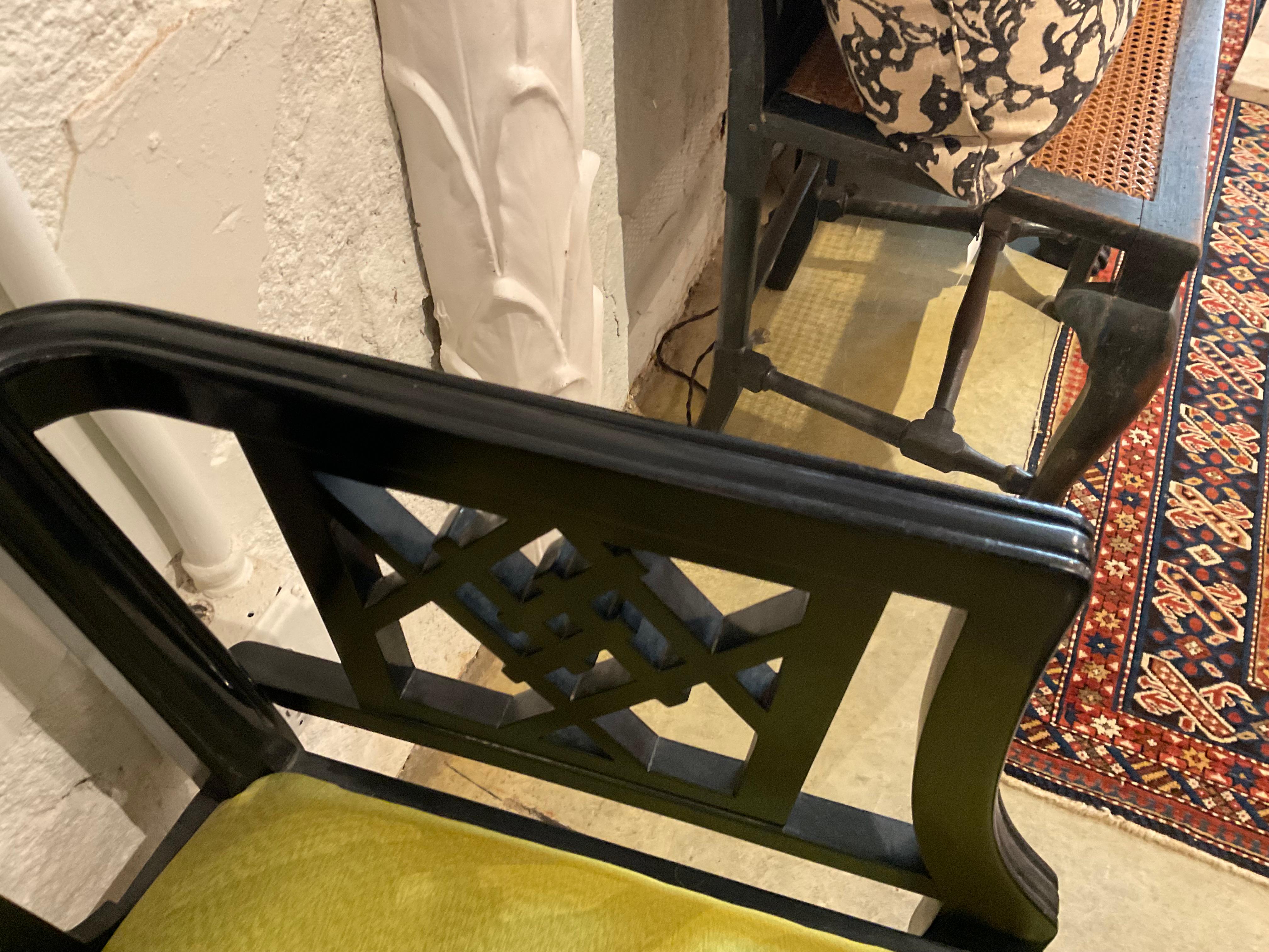 Pair of Black Chinese Chippendale Dining Arm Chairs For Sale 12