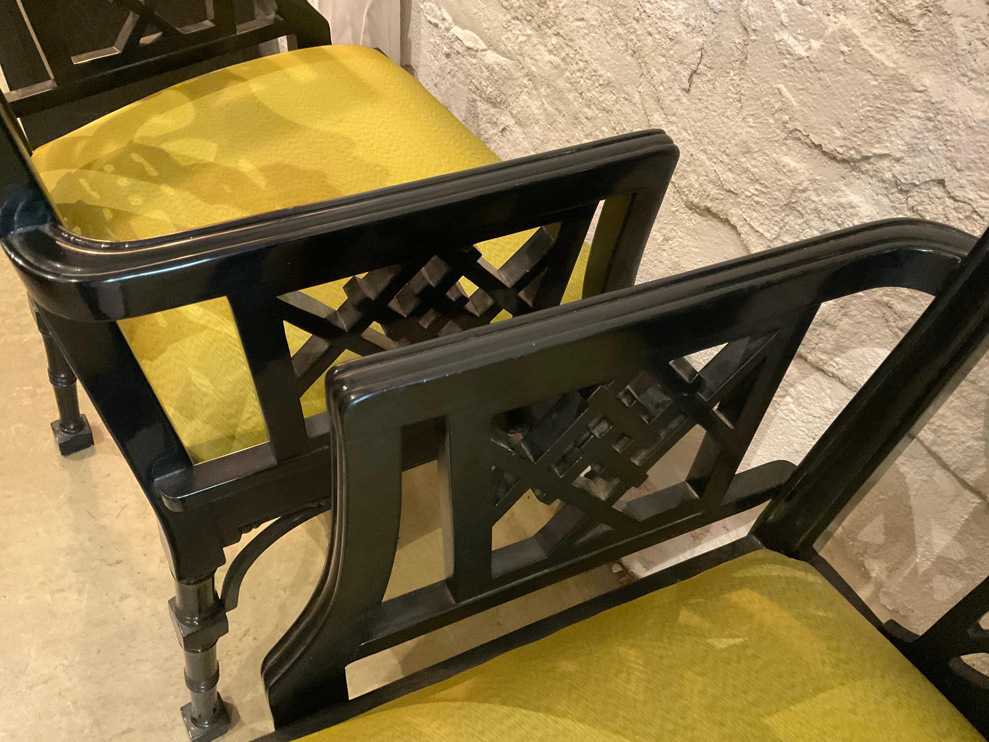 Pair of Black Chinese Chippendale Dining Arm Chairs For Sale 13