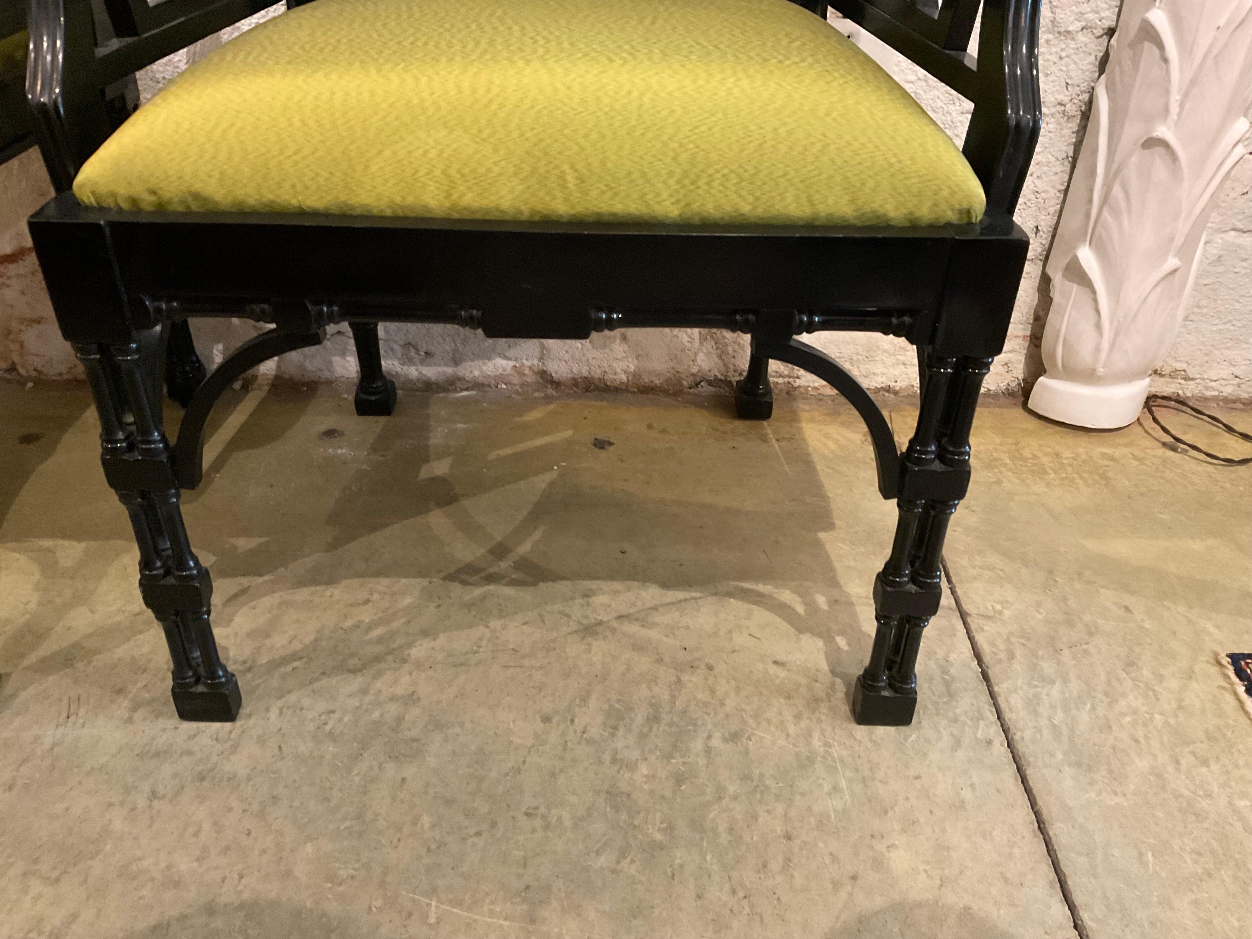 Pair of Black Chinese Chippendale Dining Arm Chairs For Sale 14