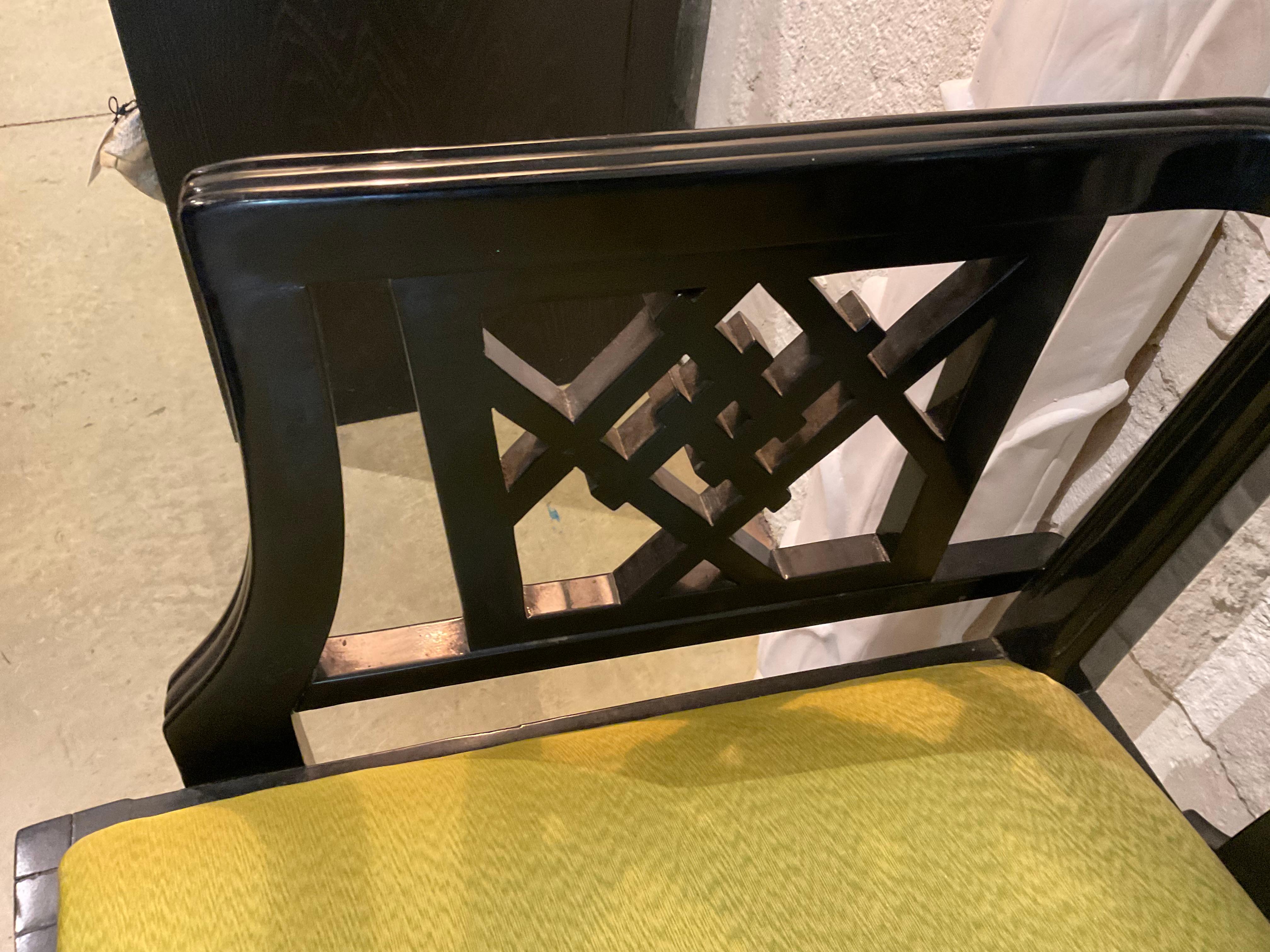 Pair of Black Chinese Chippendale Dining Arm Chairs For Sale 2