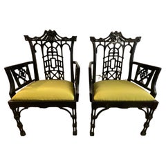 Pareja de Sillones de Comedor Chippendale Chinos Negros