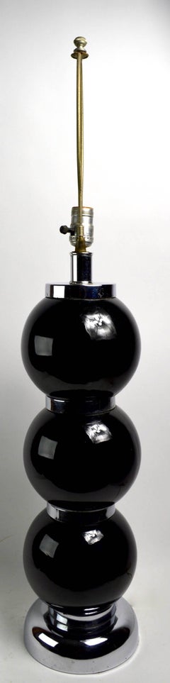 Pair of Black Chrome Ball Lamps by Kovacs