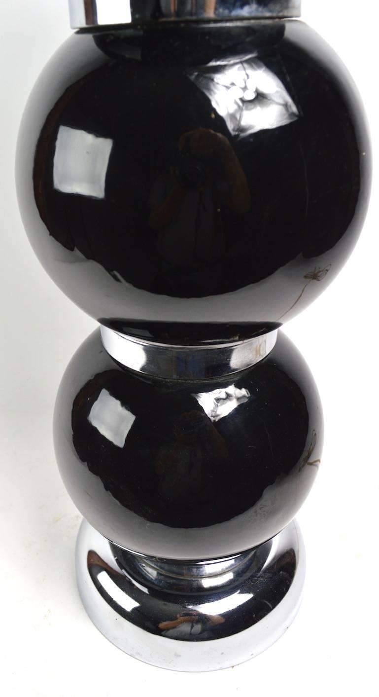 Pair of Black Chrome Ball Lamps by Kovacs 1