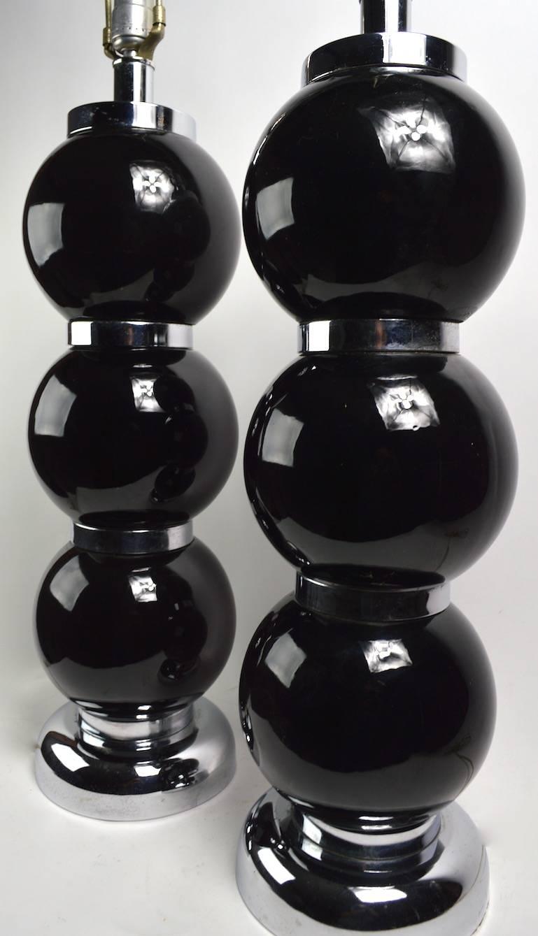 Pair of Black Chrome Ball Lamps by Kovacs 2