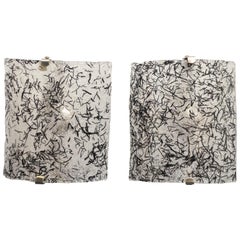Pair of Black Confetti Murano Glass Wall Sconces
