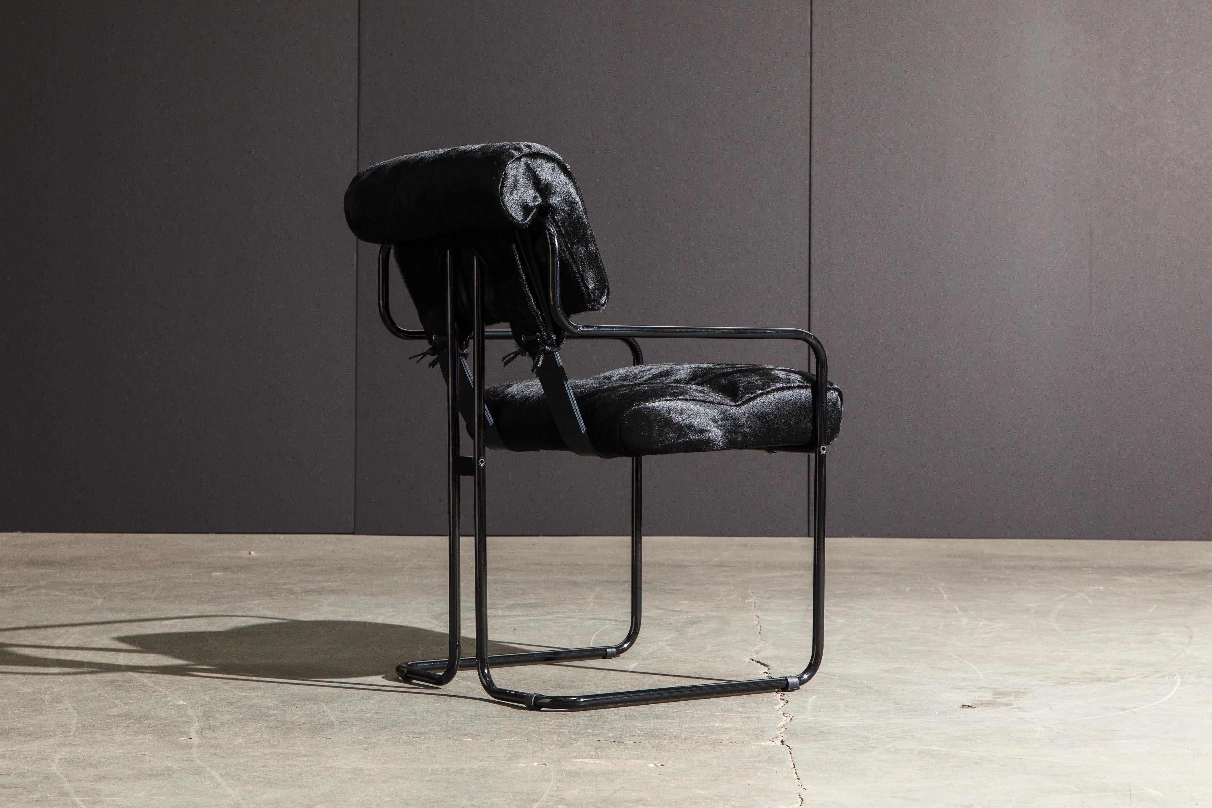 Steel Pair of Black Cowhide 'Tucroma' Armchairs by Guido Faleschini for Mariani, New