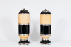 Pair of Black & Cream Murano Glass Postmodern Table Lamps by Giovanni Dalla Fina