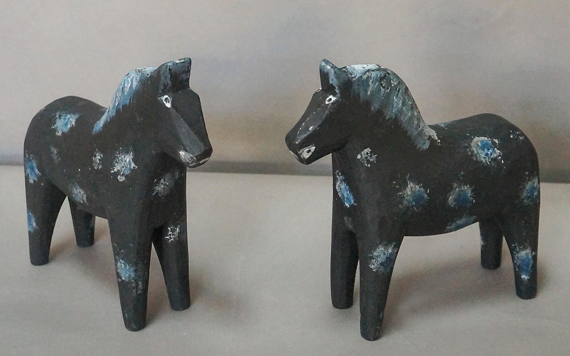 Folk Art Pair of Black Dala Horses