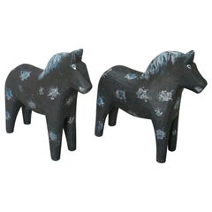 Antique Pair of Black Dala Horses